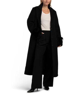 TJ Maxx Single Breasted Maxi Coat With Feathered Cuffs, Polyester/Rayon - Black