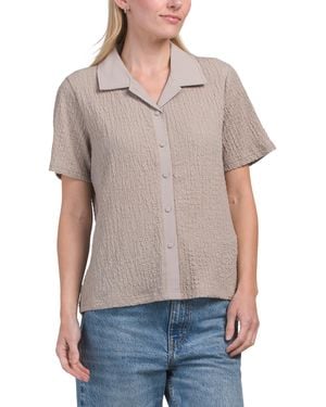 TJ Maxx Pebble Smocked Front Button Shirt For Spandex/Polyester - Gray