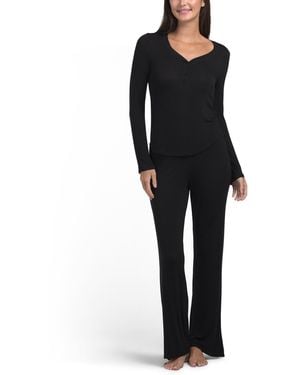 TJ Maxx 2Pc Dreamland Long Sleeve Henley Neck Top And Matching Pants Set For Spandex/Rayon - Black