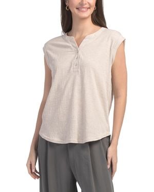 TJ Maxx Pucker Slub Cap Sleeve Knit Henley For Spandex/Polyester/Rayon - White
