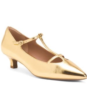 TJ Maxx Leather Celia T-Strap Pumps For Leather - Natural