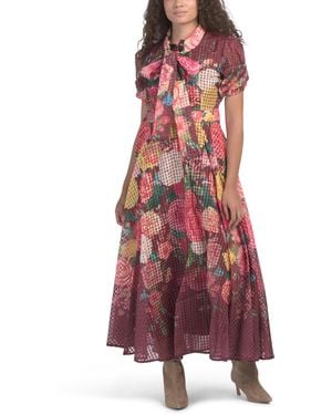 TJ Maxx Puff Sleeve Tie Neck Floral Maxi Dress For Spandex/Polyester - Red
