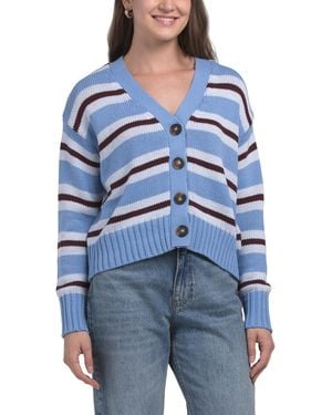 TJ Maxx Striped Sweater Cardigan, Cotton/Acrylic - Blue