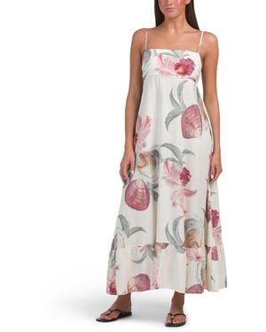 TJ Maxx Linen Blend Frill Hem Cover-Up Midi Dress For Linen/Rayon - White