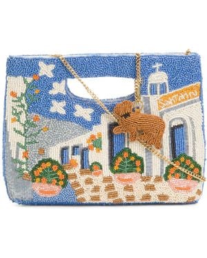 TJ Maxx Greece Beaded Clutch With Shoulder Strap, Leather - Blue