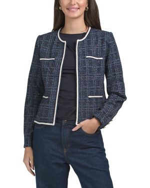 TJ Maxx Stretch Boucle Blazer With Tape Trim, Spandex/Polyester/Rayon - Blue