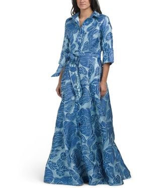 TJ Maxx Three-Quarter Sleeve Jacquard Shirt Gown For Polyester - Blue
