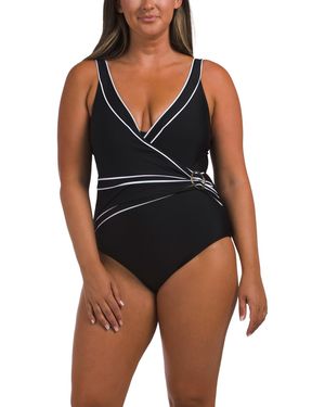 TJ Maxx Color Block Surplice Mio One-Piece Swimsuit For Nylon/Spandex - Black