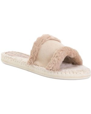 TJ Maxx Suede Faux Fur Sandals For - Natural