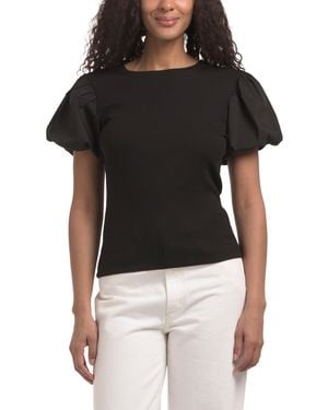 TJ Maxx Short Puffed Sleeve Crew Neck T-Shirt For Spandex/Modal/Cotton - Black