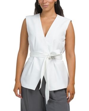 TJ Maxx Belted Collarless Vest For Spandex/Polyester - White