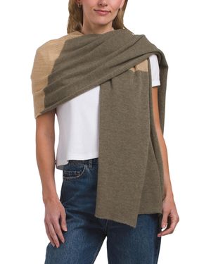 TJ Maxx Lambswool Blend Reverse Jersey Stitch Crochet Edge Wrap Scarf For Nylon/Wool - Brown