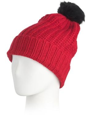 TJ Maxx Lambswool Blend Pom Pom Hat, Nylon/Wool - Red