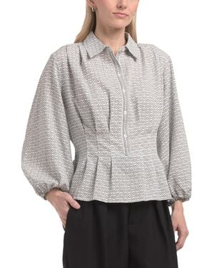TJ Maxx Three-Quarter Sleeve Pleat Front Blouse For Spandex/Polyester - Gray