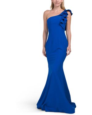 TJ Maxx Asymmetric Ruffle Gown For Polyester - Blue