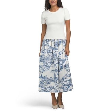 TJ Maxx 2Pc Ribbed Sweater With Printed Poplin Skirt Set For Nylon/Cotton/Rayon - Blue