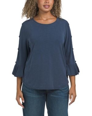 TJ Maxx Quarter Flutter Sleeve Shirt For Modal/Polyester - Blue