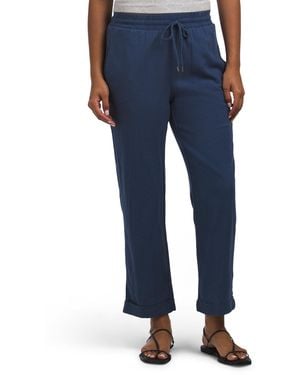TJ Maxx Linen Blend Straight Leg Pants With Wide Band For Spandex/Linen/Rayon - Blue