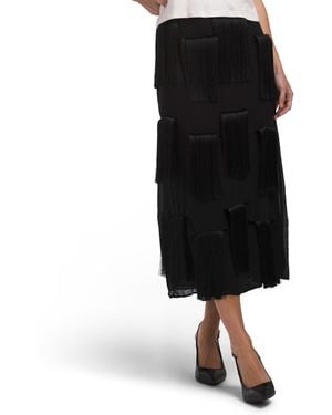 TJ Maxx Soleil Fringe Midi Skirt For Polyester - Black