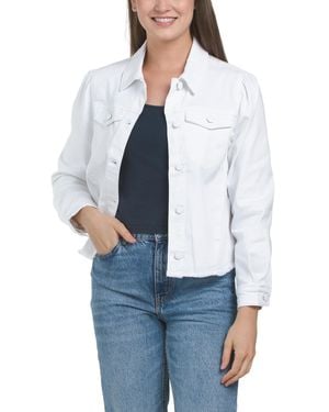 TJ Maxx Long Sleeve Button Up Puff Sleeve Jacket, Spandex/Cotton/Polyester - Blue