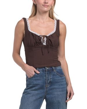 TJ Maxx Lace Trim Tie Front Smocked Corset Top For Polyester - Blue