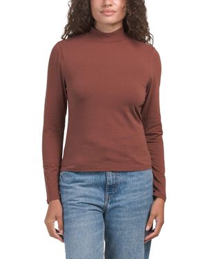 TJ Maxx Fitted Long Sleeve Mock Neck T-Shirt For Spandex/Cotton - Red