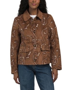TJ Maxx Faux Suede Western Embroidered Jacket, Polyester/Suede - Brown