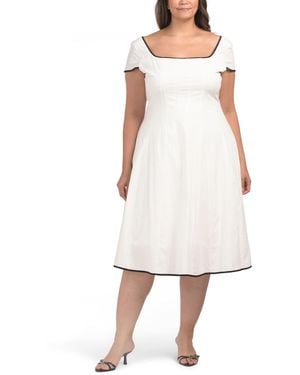 TJ Maxx Cap Sleeve Seamed Flare Midi Dress For Spandex/Cotton/Polyester - White