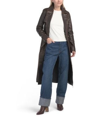 TJ Maxx Leather Trench Jacket For Polyester/Leather - Blue