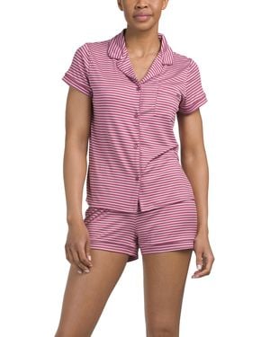 TJ Maxx 2Pc Striped Notch Collar Top And Shorts Pajama Set For Spandex/Polyester - Pink