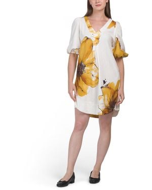 TJ Maxx Linen Blend Puff Sleeve Mini Dress For Linen/Viscose - Metallic