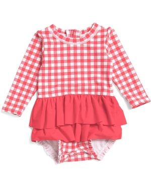 TJ Maxx Infant Girls 1Pc Vintage Gingham Skirted Rash Guard Swimsuit, Nylon/Spandex - Red