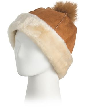 TJ Maxx Faux Shearling Cuff Hat With Faux Pom For Acrylic/Suede - White