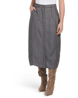 TJ Maxx Tencel Lyocell Denim Button Front Midi Skirt For - Gray