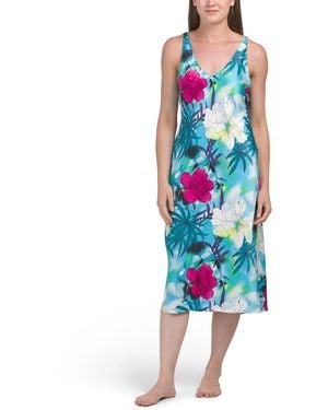 TJ Maxx Viva Printed Satin Long Chemise For Spandex/Polyester - Blue