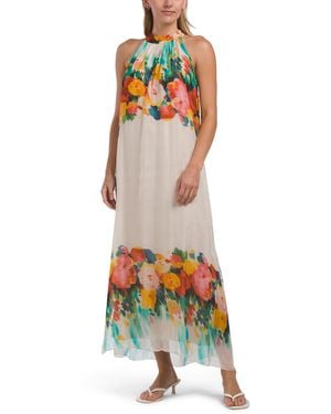 TJ Maxx Halter Neck Placed Print Maxi Dress For Viscose - White