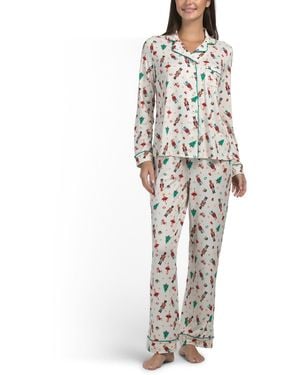TJ Maxx 2Pc Nutcracker Notch Collar Pajama Set For Spandex/Polyester - White