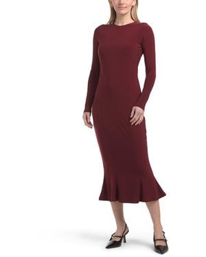 TJ Maxx Jersey Crew Neck Long Sleeve Dress For Polyester - Red