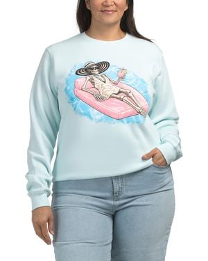 TJ Maxx Plus Skeleton Pool Float Crewneck Sweatshirt, Cotton/Polyester - Blue