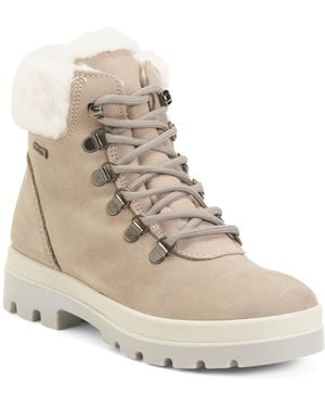 TJ Maxx Leather Laced Up Booties With Faux Fur For - Natural