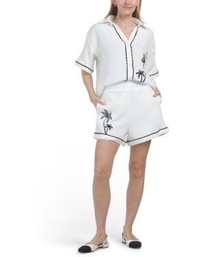 TJ Maxx 2Pc Embroidered Shirt And Shorts Set For Cotton - White
