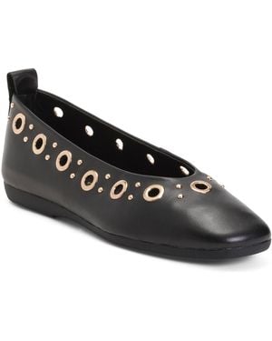 TJ Maxx Leather Flats With Grommets For - Black