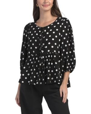 TJ Maxx Polka Dot Tie Top For Linen/Rayon - Black