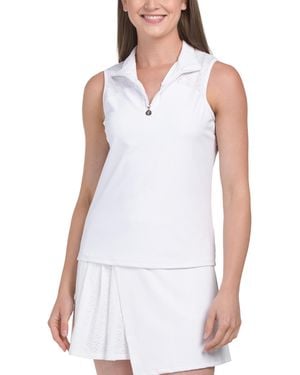 TJ Maxx Upf 50 Mock Neck Eyelet Embroidered Tank For Spandex/Polyester - White