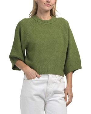 TJ Maxx Kimono Elbow Raglan Sleeve Cropped Crew Neck Sweater, Spandex/Polyester/Acrylic - Green