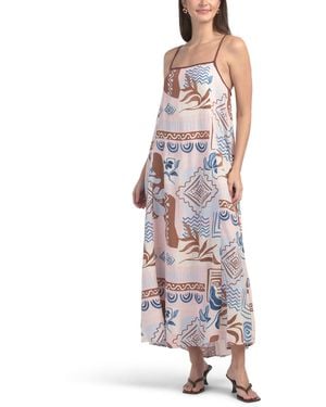 TJ Maxx Linen Blend Electra Contrast Bind Maxi Cover-Up Dress For Linen/Rayon - White