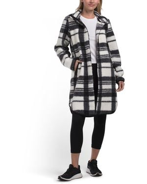 TJ Maxx Plaid Hidden Snap Fleece Stadium Coat, Polyester - Black