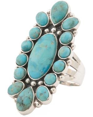 TJ Maxx Sterling Oblong Flower Ring - Blue