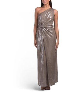 TJ Maxx Porsha Sequin One Shoulder Dress With Knot Waist For Spandex/Polyester - Brown