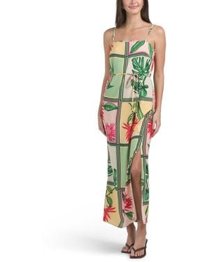TJ Maxx Linen Blend Sleeveless Floral Tile Print Maxi Dress For Linen/Rayon - Green